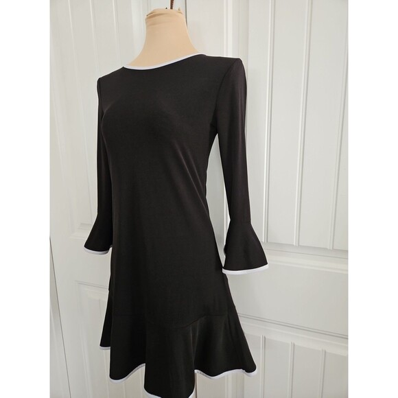 MICHAEL Michael Kors Flounce Dress Black w/ White Trim Bell Sleeves XS - Picture 3 of 9